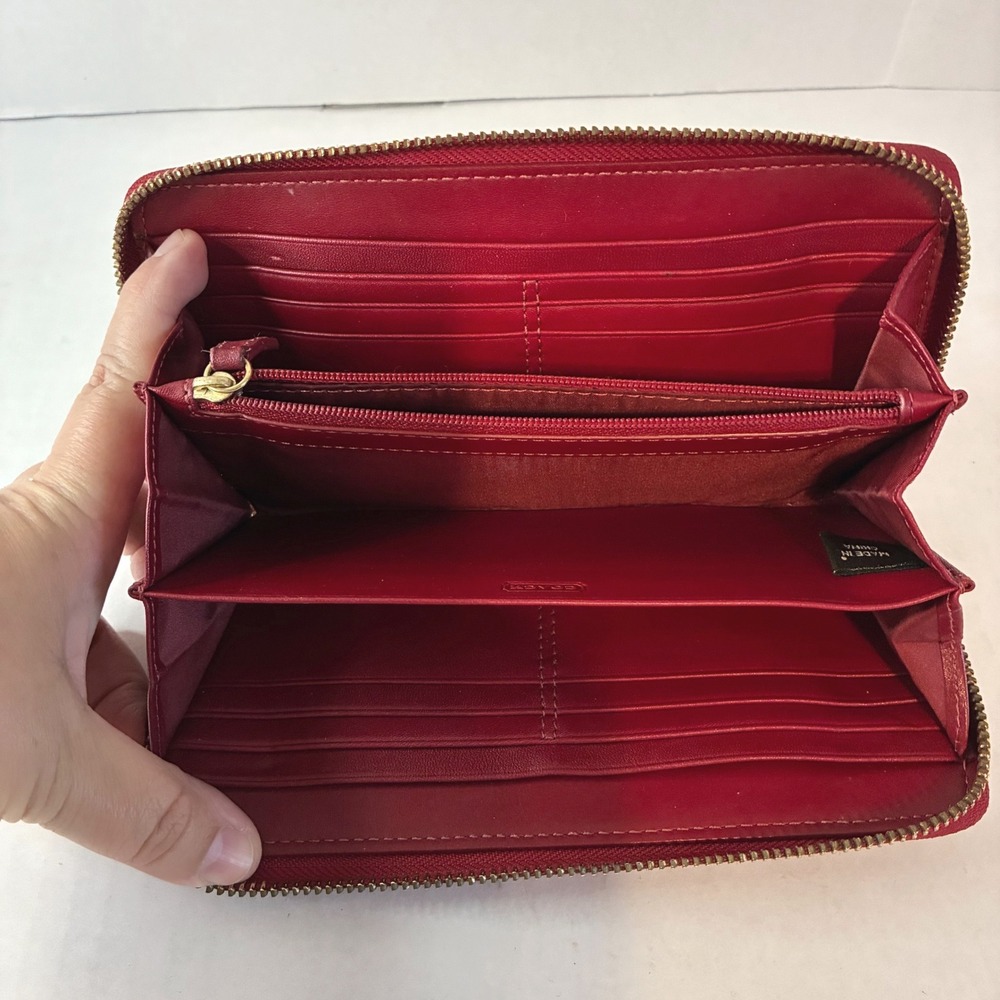 Coach Zoe Red Leather Wallet Soho Double Buckle Zip Around Y2K Clutch 8" - Picture 8 of 16